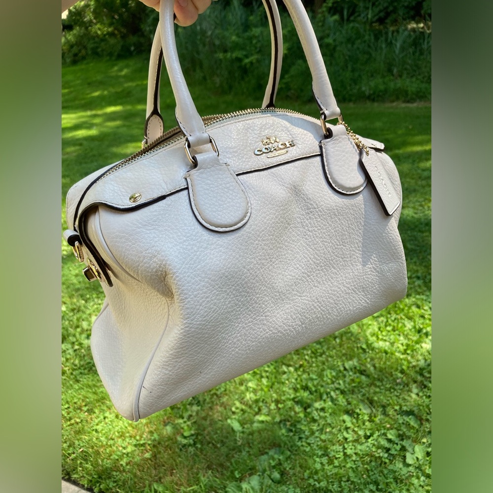 Coach Mini Bennett White Cream Chalk Color Soft Pebbled Leather Satchel Hand Bag - Picture 13 of 17